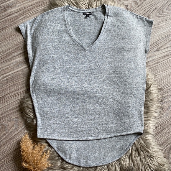 Express Tops - Express Grey V-Neck Hi Lo Basic Tee